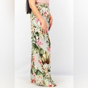 MANGO Floral Tropical Satin Trousers with Pockets